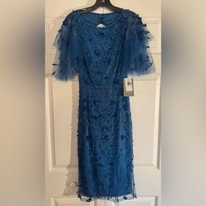Theia Couture Elegant Blue Embroidered and Beaded Dress - Sample Size 2